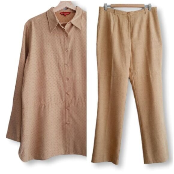 ERIC ALEXANDRE Faux Suede Shirt Jacket & Pants Set Tan Sz L | Eur 46 - Picture 1 of 13